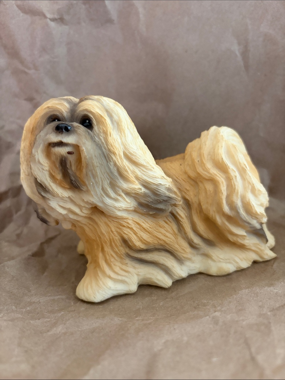 Vintage Cream Lhasa Apso Dog Figurine - Decorative Small Pet Statue